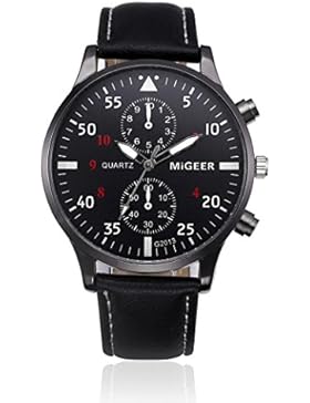 Keepwin Herrenmode Business Armbanduhr Vintage PU Lederband Herrenuhr Analoge Uhren Quarzuhr für Männer (Schwarz)