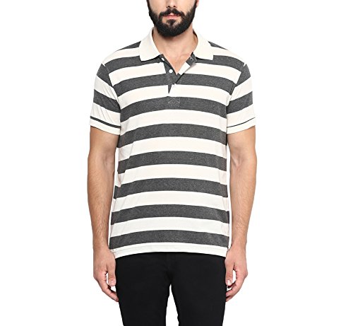 American Crew Men's Polo Collar Cotton Charcoal Melange & White Stripes T-Shirt - 3XL (AC571-3XL)