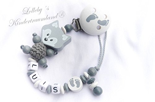 Schnullerkette mit Namen Fuchs - Junge - Geschenk zur Taufe, Geburt