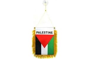 AZ FLAG - Fanion Palestine Pour Décoration Voiture Avec Ventouse et Franges Dorées - Mini Drapeau Palestinien - 13x10 cm