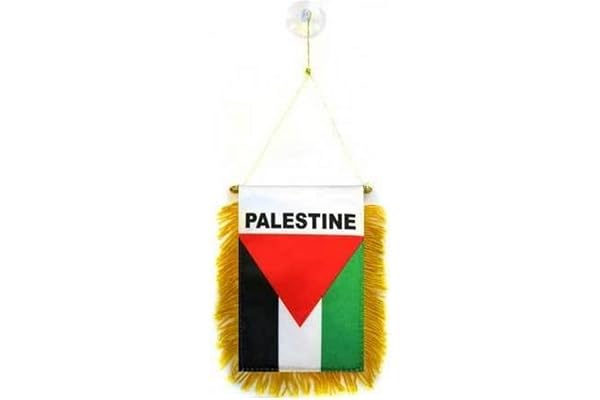 AZ FLAG - Fanion Palestine Pour Décoration Voiture Avec Ventouse et Franges Dorées - Mini Drapeau Palestinien - 13x10 cm