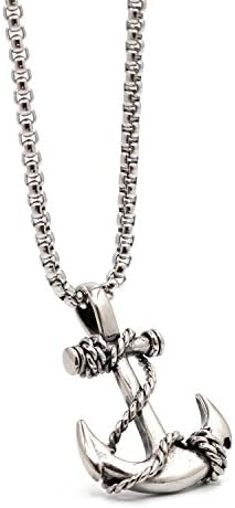 Men's Nautical Anchor Necklace Stainless Steel Pirate Pendant Necklaces with 24 inch Chain
