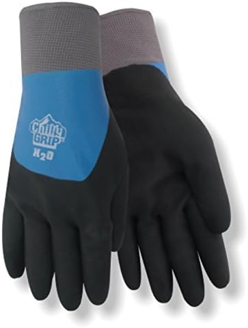 RED STEER A323-L Chilly Grip H2O Waterproof Thermal-Lined Full-Fingered Work & General Purpose Gloves, Nitrile Overdip Coating, Blue/Black, Large