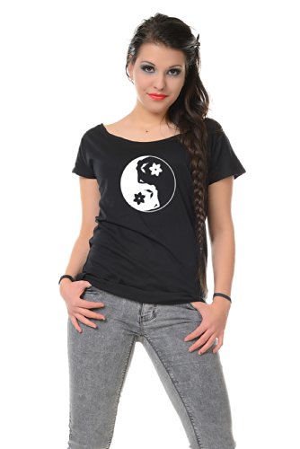 Off the Shoulder T-Shirt Woman black / loose fitted Girls Top printed YinYang Fairy designed by 3Elfen, Steampunk Clothing / XXL steampunk buy now online Off the Shoulder T-Shirt Woman black / loose fitted Girls Top printed YinYang Fairy designed by 3Elfen, Steampunk Clothing / XXL steampunk buy now online