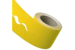 3 Ace Crafts Size 57mm x 15m (Lemon Yellow) Corrugated Display Borders Roll for School Classroom Decorations, Bulletin Boards and Crown Making Crafts, Scalloped Edge Border Rolls Fade Resistant