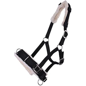 QHP Kappzaum / Halfter-Kombi Kunstfell Polsterung 3 Edelstahl D-Ringe NEU (Shetty, Schwarz)