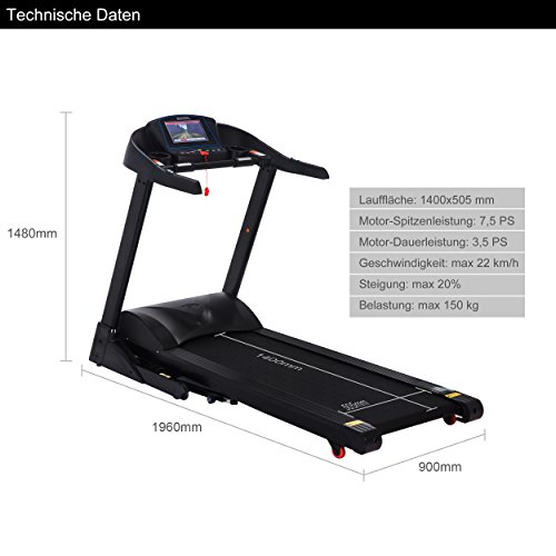 Pfingstangebot bis 05.06Fitifito 8500S Profi Laufband 7,5PS 22km/h mit 10,1 Zoll Touchscreen Android Wifi App 22 Trainingsmodulen inkl. HRC - 6