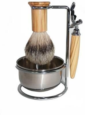 Shaving Set RAZZOOR Olive Wood for Mach 3, 4-pieces