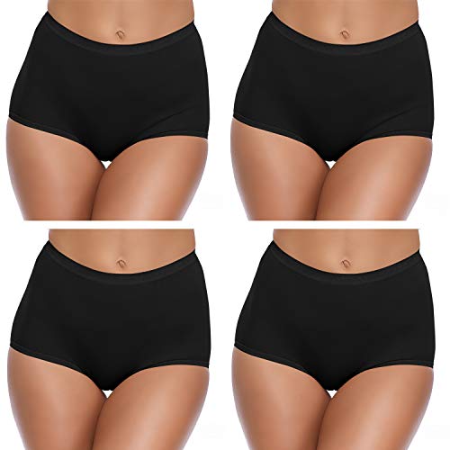 SIHOHAN Women's Knickers, Ladies Cotton Underwear Full Briefs Black High Waist Panties Comfortable for Everyday Use Pack of 4