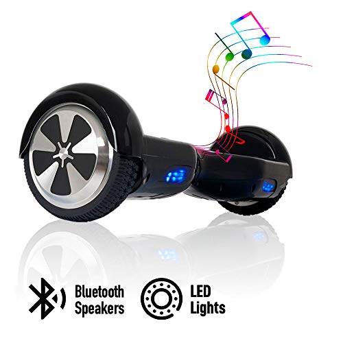 ACBK - Patinete Eléctrico Hover Autoequilibrio con Ruedas de 6.5" (Altavoces Bluetooth + Luces Led integradas) Velocidad máxima: 10-12 km/h - Autonomía 10-20 km (Negro)