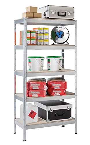 Schwerlastregal Regal Steckregal 180x90x45cm Metall verzinkt Regalsystem Steckregalsystem 5 Holz-Böden Traglast 875kg einfache Montage durch Stecksystem kein Verschrauben Schulte - 2