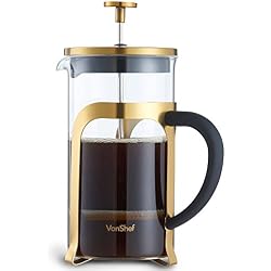 VonShef Cafetière à Piston en Verre et Or brossé - 8 Tasses