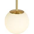 Kaj Hejmo Globe Pendant Lamp Matte White Glass- Mid Century Modern Lighting Fixture Brush Brass Finish- Semi Flush Mount Ceiling Light for Kitchen Living & Dinning Room (25cm)