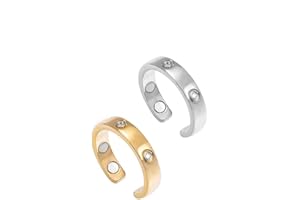 Yusat 2 Stück Lymphdrainage Magnetring, verstellbarer Gewichtsverlust, offener Fingerring Magnetring Damen und Herren, Gold+silber