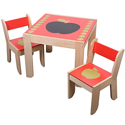 Children's Table With 2 Chairs in Solid Beach With Apple Table Top