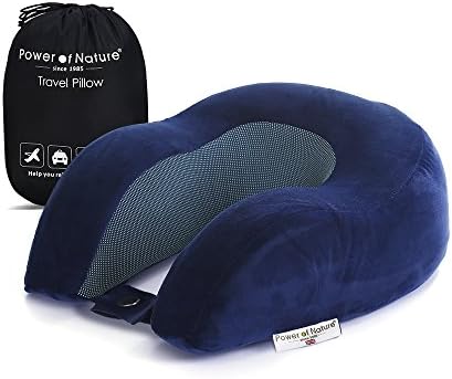 Pon Travel Pillow Memory Foam Neck Pillow &amp; Head Cushion Flight Pillow Perfect for Sleeping Rest Airplane &amp; Car (Dark Blue)