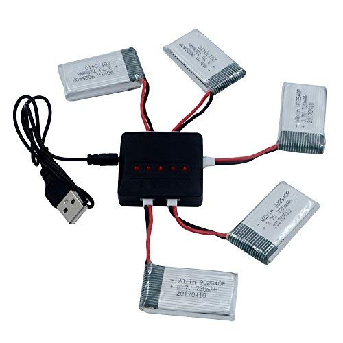 WayIn 5pcs 3.7V 720mAh Lipo Baterías + 5 en 1 Cargador para SYMA X5c X5SW X5SC X5