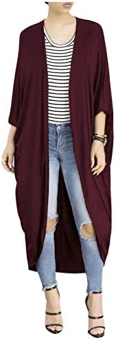 Aumir Women's Batwing Long Sleeve Waterfall Drape Open Front Maxi Cardigan