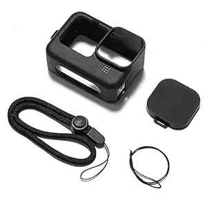 NEOHOOK Protective Silicone Sleeve Cases Compatible with GoPro Hero 9 Black,Silicone Rubber Case Protector Cover with Lanyard + Silicone Lens Cap Compatible GoPro Hero 9 Black Action Camera (Black)