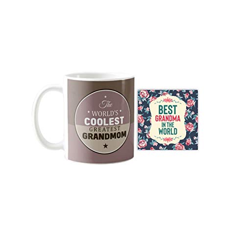 YaYa cafe Anniversary Gifts for Grandmother, Coolest Greatest Grandma Coffee Mug, Coaster Combo Set of 4 | Birthday Wedding Marriage Gifts