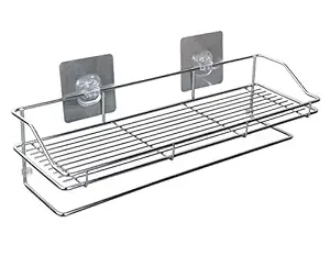 Egab Stainless Steel Chrome finish Multi Purpose Bathroom - Shelf - Rack - Kitchen Shelf Magic Sticker (40.2 x 11.5 x 15 cm)