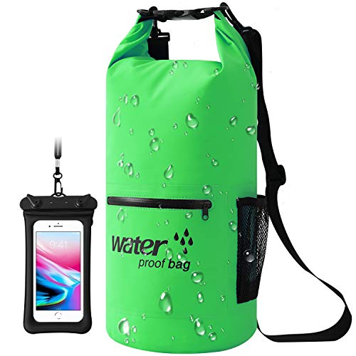 Acehmks Bolsa Estanca 10L/20L Impermeable Seca PVC, Bolsa Seca Impermeable + Funda Móvil Impermeable Flotante para Playa y Deportes al Aire