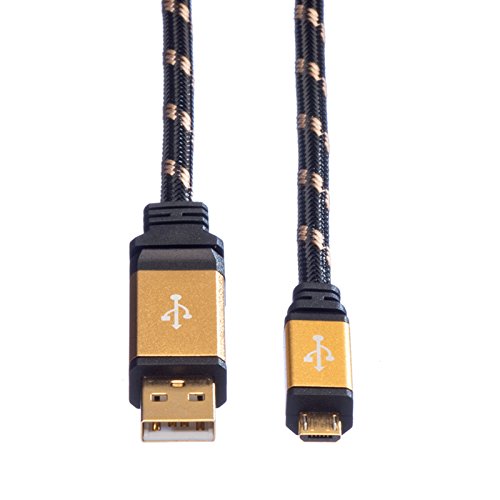 ROLINE GOLD USB 2.0 Kabel | Typ AB Stecker | Micro USB-Kabel | Ladekabel für Smartphone und Tablet | 1.8m - 2