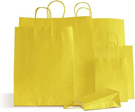 30 Yellow Paper Carrier Bags with Twisted Handles Premium Italian Ideal for Party Gift Wedding Birthday Bags Small 18 cm x 20 cm + 8 cm