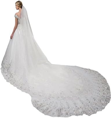 RuiyuhongE Women's 4M Wedding Veils with Comb Sequines Applique Cathedral Length Bridal Veil