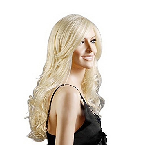 Discoball High Quality Womens Light Blonde Fashion Natural Full Curl Wig Cosplay Party
