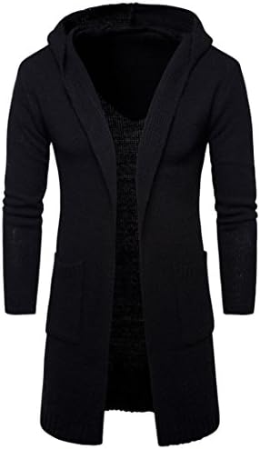 Gentleman Long Jacket Parka FriendG Men's Long Sweater Trench Coat Cardigan Slim Fit Solid Color Outerwear Stylish Soft Lightweight Casual Handsome boy Party Banquet Windbreaker (L, Black)