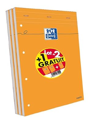 Oxford Scolaire 100107099 Lot de 3 Bloc-notes agrafé + perforé 210X315 160 Pages 80 G