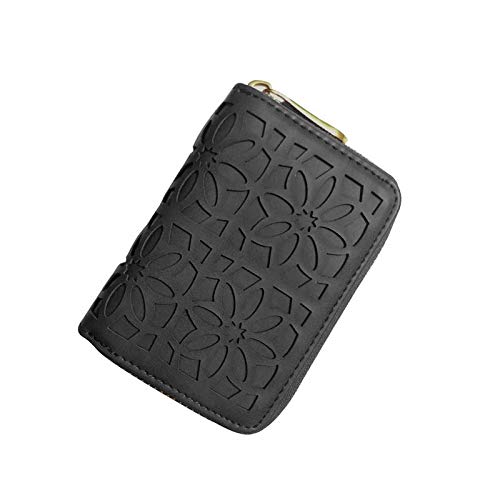 TNEW Mujer Tarjeteros para Tarjetas de Credito Piel Cartera Tarjetero para Mujer, Hombre Titular de la Tarjeta Cuero con 12 Ranuras, Pequeño Tarjetero con Cremallera para Hombre (Negro)