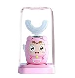 Unbne Kids Electric Toothbrush V3 Improved. Autobrush-Edible Grade Silicone Material Brush Head Specially Designed for Toddlers,3-Speed Cleaning Mode Cute Cartoon Fun While Brush,Pink
