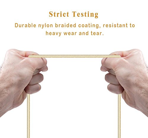 GlobaLinkÂ® Lighting to USB Charger Cable for iPhone, Extra Long and Ultra Durable USB Braided Charging and Syncing Cord for iPhone 5 5s 5c 6 6 Plus 6s 7 7 Plus, iPod 7, iPad mini mini 2 mini 3, iPad Air iPad Air 2 [Lifetime Guarantee Servies] 3 Pack, 1M 2M 3M, Gold