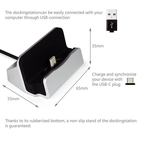 MyGadget Dockingstation Ladestation [USB C] fÃ¼r Android Smartphones - Halterung Dock fÃ¼r z.B. Samsung Galaxy S8, A3, A5 (2017) Huawei P9, P10 - Silber