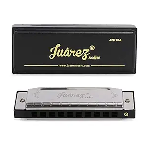 JUAREZ JRH10A-G Diatonic Professional Blues Harmonica Key of G Scale | 10 Holes | Mouth Organ | Cover  Stainless Still | Comb - ABS | Reed - Phosphor Bronze with Case