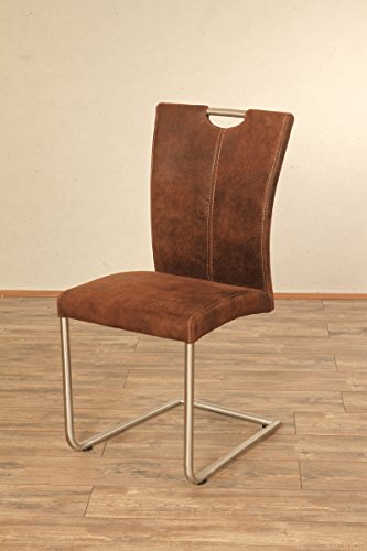 SAM® Esszimmer Freischwinger Schwing Stuhl Heike II in antiklederlook braun mit Edelstahlgestell