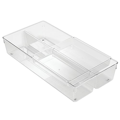 InterDesign 63930EU Linus Tiroir de Rangement à 2 Niveaux Rangement pour Couverts Ustensiles Cosmétiques Fournitures de Bureau Transparent