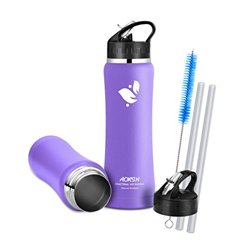 Trinkflasche Edelstahl Isolierte Wasserflasche 24oz Mouth Large Capacity Double Wall Design mit Leck Proof Flip Top Stroh Cap – Inklusive Wasserflaschen Beutel & Flasche Schnalle & Stroh Pinsel. Sport trinken Flasche ist BPA frei, umweltfreundlich und hält Eis über 24 Stunden 750ml-24oz Wasserflasche – Pulver Beschichtung Backen Handwerk. Beständig gegen Kratzer und leicht zu reinigen. - 4