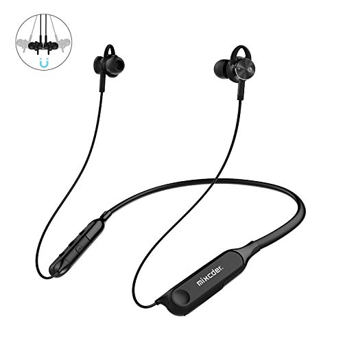 Mixcder RX Casque Écouteurs Bluetooth à Réduction Active de Bruit Auriculaires sans Fil Tour de Cou avec Microphone IPX5 Étanche Neckband Oreillettes Magnétique pour Sport, Gym et Yoga - Noir