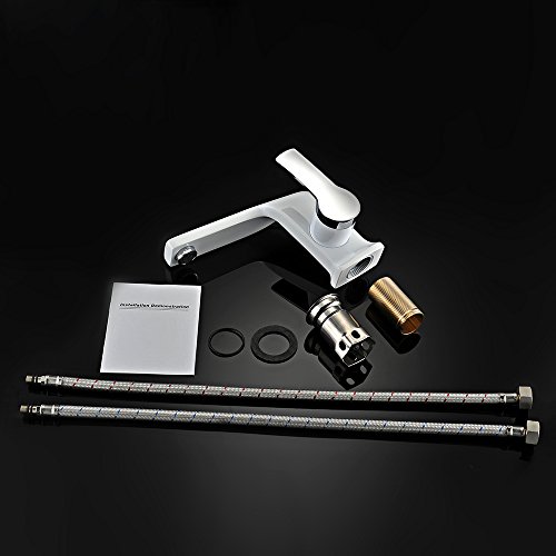 Homelody Weiss Lack Chrom Wasserhahn Einhebelmischer Badarmatur Waschtischarmatur Waschbeckenarmatur Armatur Bad Mischbatterie für Badzimmer - 7