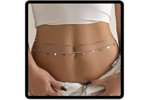 Carufin Sequin Tassel Waist Chain Double Layer Body Chain Belly Chains Body Accessories Jewelry for Women and Girls (Silver A)