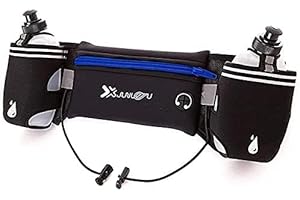 YTENGZL Running Belt Waterproof Flip Belt Adjustable Fitness Waist Bum Pouch Bag Compatible with iPhone Series Samsung S/Note Phone,for Men Women Outdoor Gym Sports Travel with Water Bottles 2X 175ml (Blue)