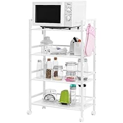 LANGRIA Chariot de Service Auxiliaire à Roulettes avec 4 Tablettes en Treillis Métallique, Capacité Maximale 25kg de Poids, 60 x 32 x 100cm (Couleur Ivoire)
