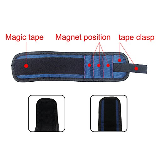 Latinaric Blau 39×5 cm Nylon Abeiter Atmungsaktiv Magnetarmband für Schrauben Nägel Bolzen - 8