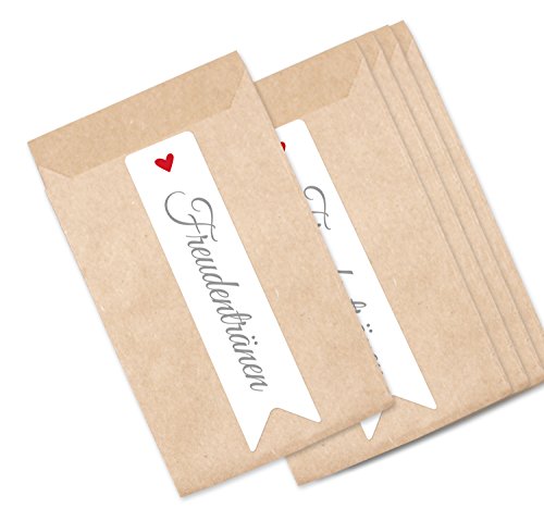 Freudentränen Set 100 braune Flachbeutel inklusive 100 Aufkleber / Sticker als Verpackung für Freudentränen Taschentücher - TOP QUALITÄT aus Deutschland von KuschelICH