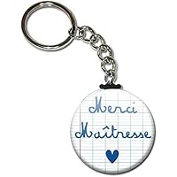 Merci MAÎTRESSE Porte clés chaînette 38mm ( Idée Cadeau Fin d'année Scolaire école Noël Remerciement )