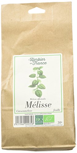 L'Herbier de France Mélisse Feuilles Bio Sachet Kraft 30 g - Lot de 3