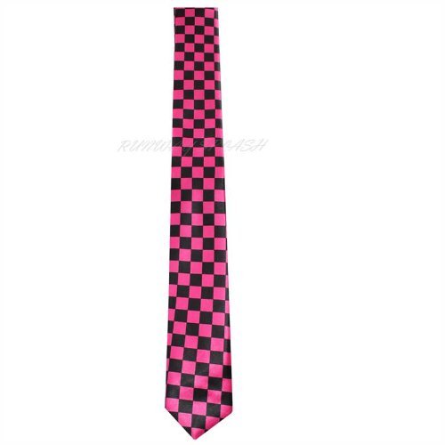 UNISEX MONO CHROME TIES NEON PARTY SCHOOL TIE FANCY DRESS DANCEWEAR CLOTH[Blk/Fuchsia]